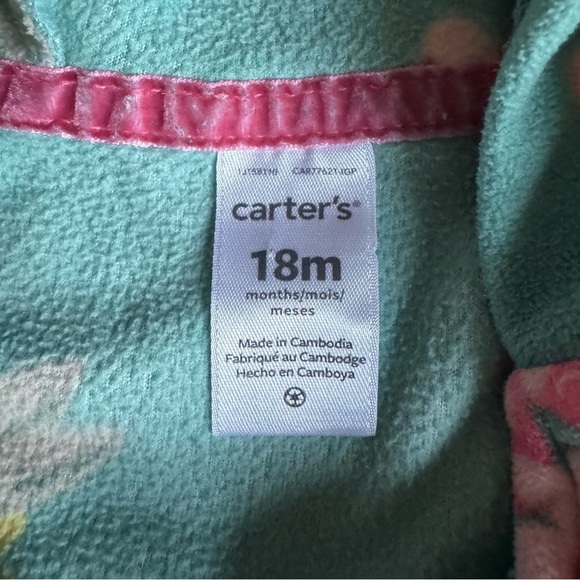 Carter’s Fleece Hooded Floral Jumpsuit Overall Baby Girl 18M - Picture 6 of 6